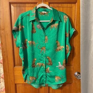 Emerald Green Leopard Button-Up Shirt
